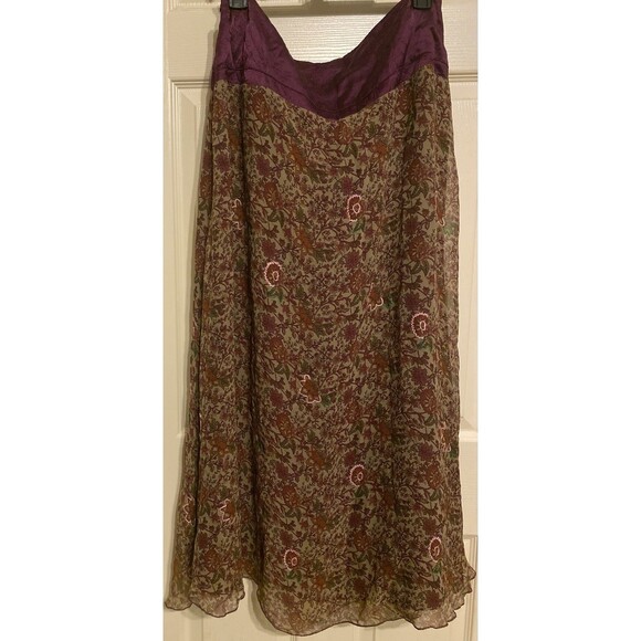 Soft Surroundings Maxi Silk Skirt Red Multi Floral Embroider Line Boho Fairy 14 - Picture 4 of 16